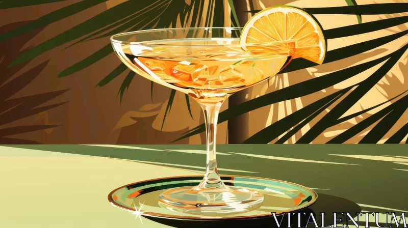 Vintage Cocktail Glass Illustration on Green Table AI Image