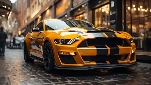 Yellow Ford Mustang Shelby GT350 on City Street