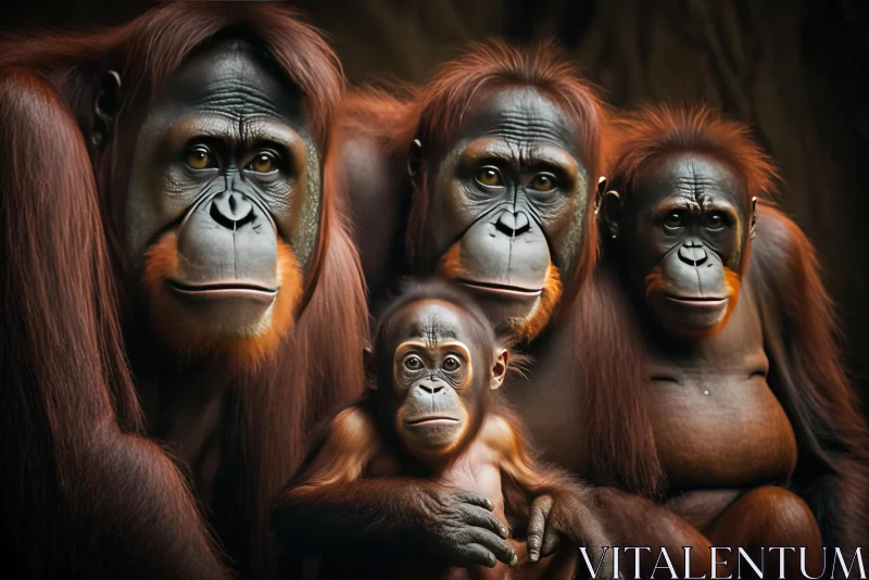 Captivating Orangutan Family Group Photo with Layered Imagery AI Image