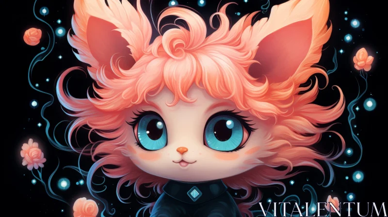 Cute Cartoon Creature with Pink Hair AI Image