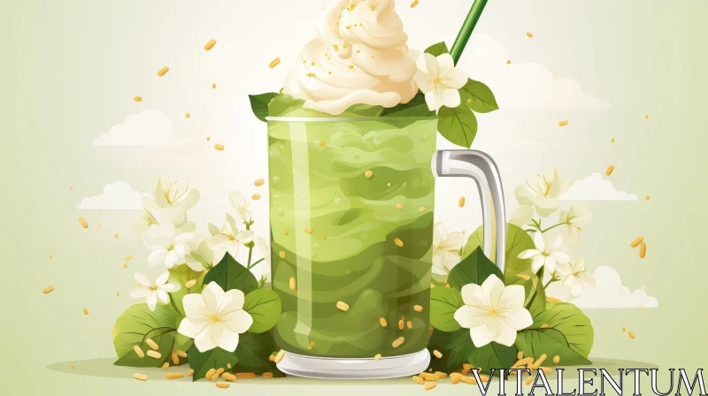 Delicious Matcha Green Tea Frappe Illustration AI Image