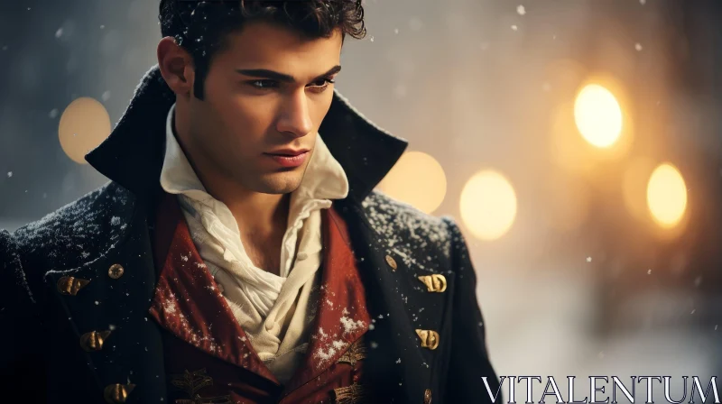 Elegant Young Man Portrait in Snowy Setting AI Image