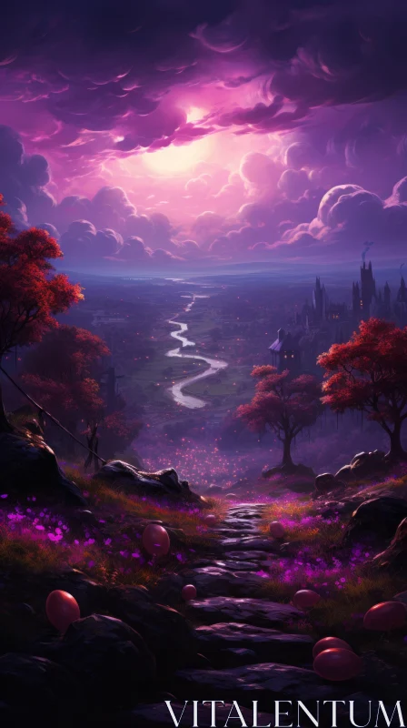 Enchanted Fantasy Landscape with Lotus Flower AI Image
