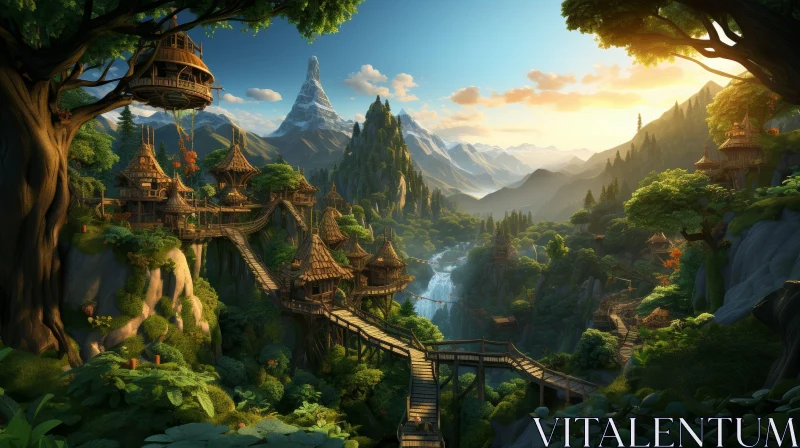 Enchanting Valley Landscape with Mountain Range AI Image