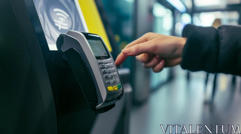 Hand using Self-Service Payment Terminal | Black Jacket | Technology AI Image