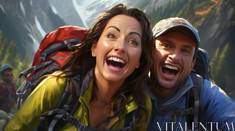 Happy Couple in Mountainous Landscape AI Image