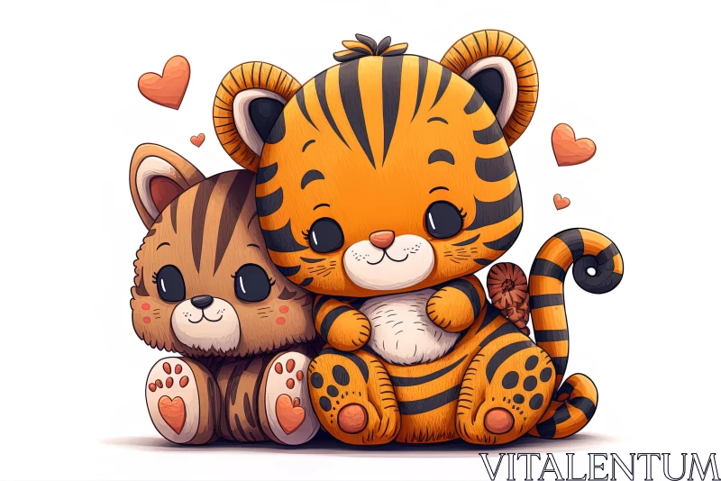 Heartwarming Tiger and Kitten Illustration | Detailed Character Art AI Image