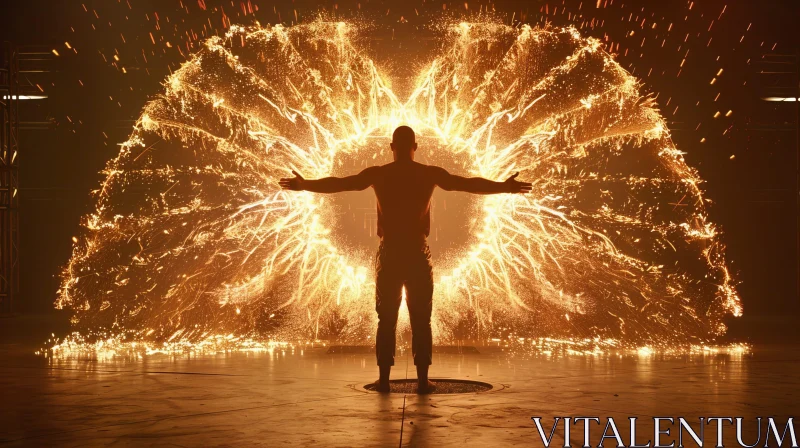 Intense Man and Fiery Explosion Art AI Image