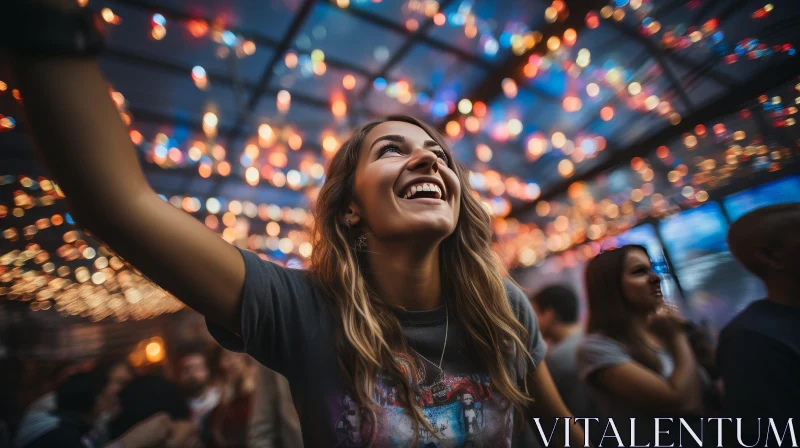 Joyful Young Woman at Concert or Festival AI Image