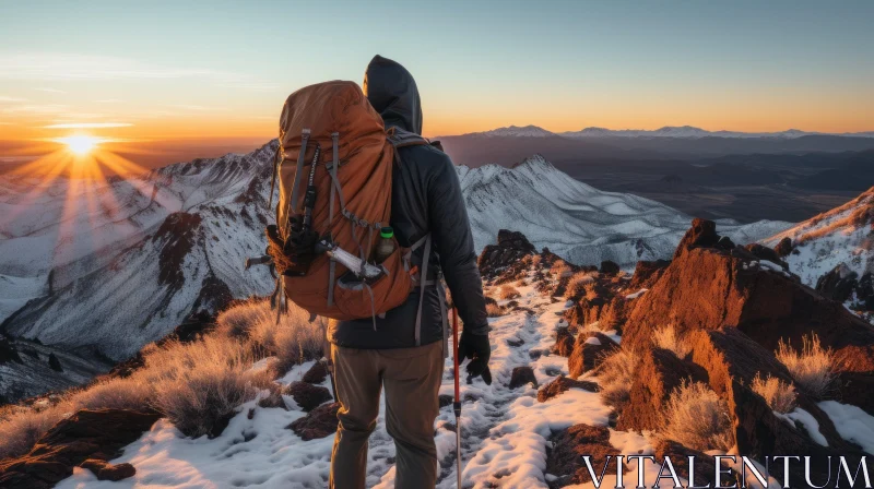 Man on Mountaintop at Sunset - Nature's Beauty Captured AI Image