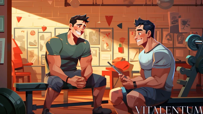 Muscular Men in Gym Having a Conversation AI Image