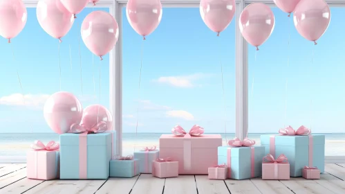 Pink and Blue Birthday Party 3D Rendering
