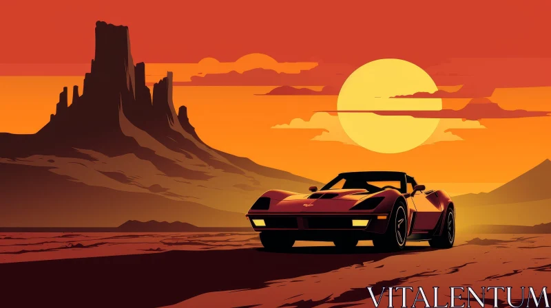 AI ART Red Chevrolet Corvette Stingray in Desert Sunset