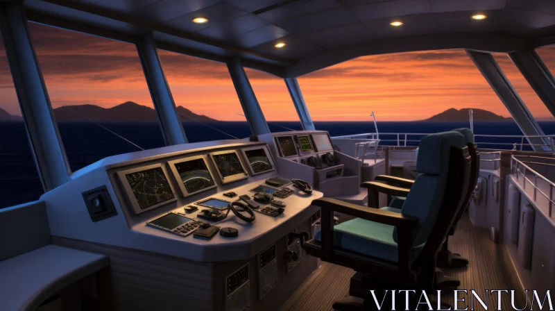 AI ART Ship's Bridge Overlooking Ocean