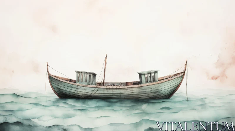 Tranquil Watercolor Boat Painting AI Image
