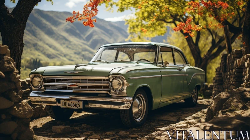 Vintage Chevrolet Bel Air Car in Mountain Setting AI Image