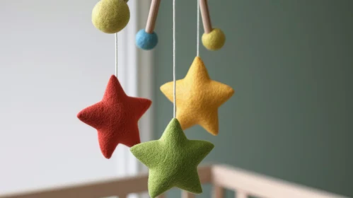 Whimsical Baby Mobile Hanging from Wooden Frame