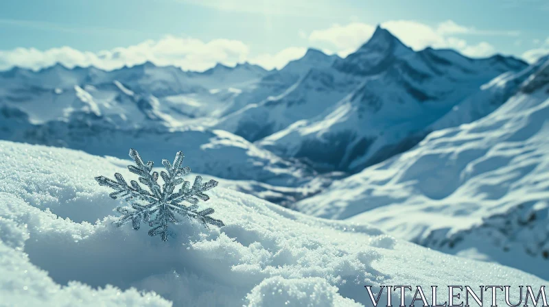 Winter Landscape with Snowflake and Mountain AI Image