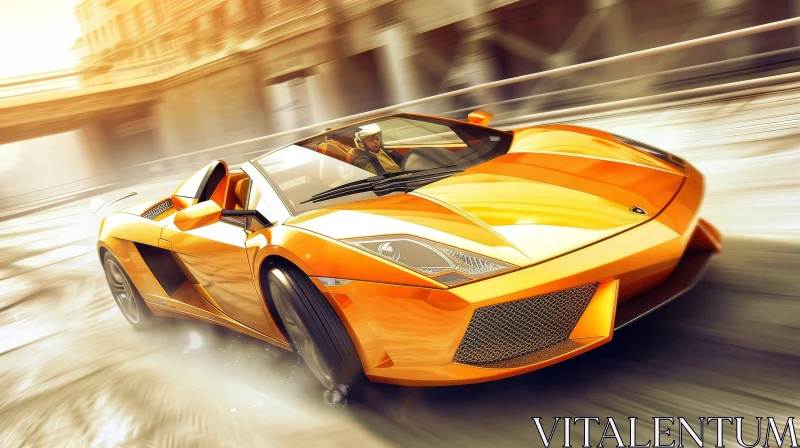 Yellow Lamborghini Gallardo Spyder Speeding on Asphalt Road AI Image