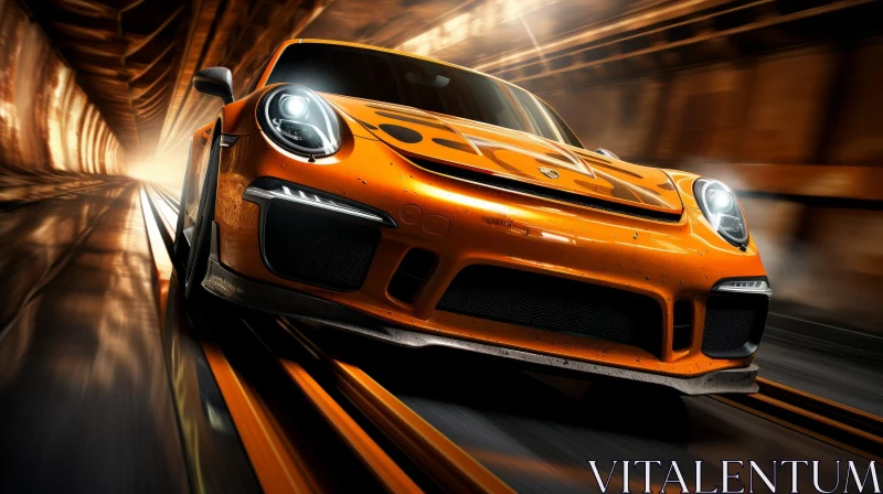 Yellow Porsche 911 GT3 RS Sports Car Tunnel Speed AI Image