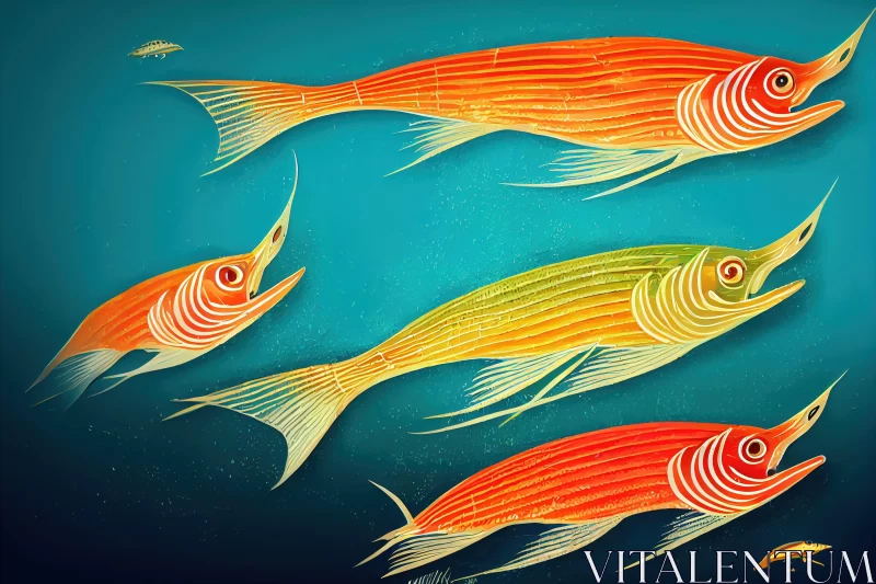 Colorful Fish Swimming in a Serene Sea - Vibrant Illustration AI Image
