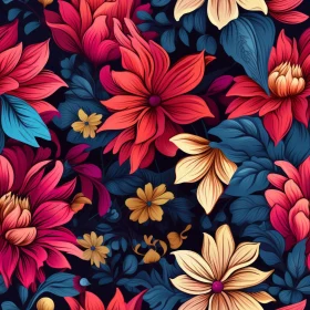 Colorful Floral Pattern on Dark Blue Background