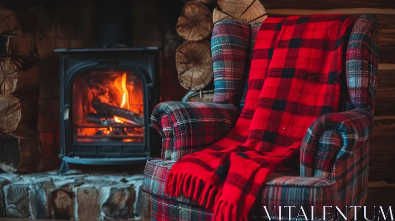 AI ART Cozy Armchair by Fireplace