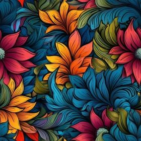 Dark Blue Floral Seamless Pattern