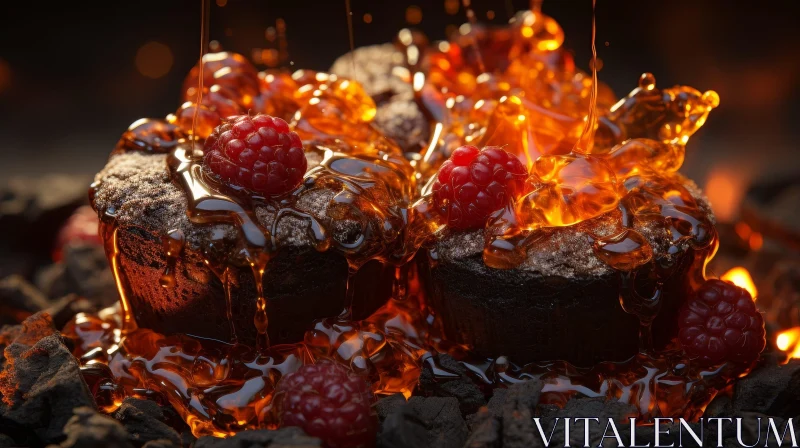 AI ART Decadent Chocolate Cupcakes with Raspberries and Flames