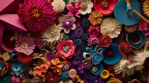 Delicate Paper Flowers Close-Up: Whimsical and Feminine Wall Art