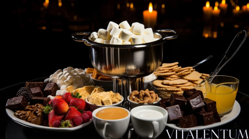 Delicious Fondue Table Setting with Marshmallows and Berries AI Image