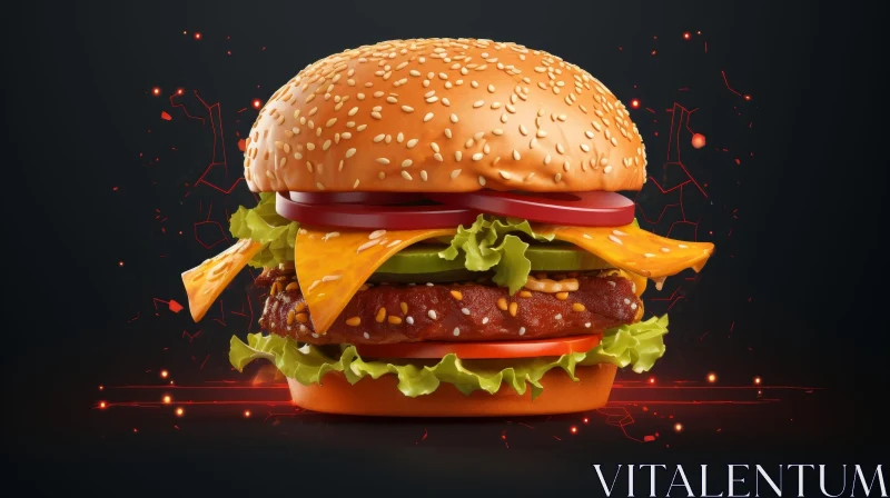 Delicious Hamburger on Red and Black Background AI Image