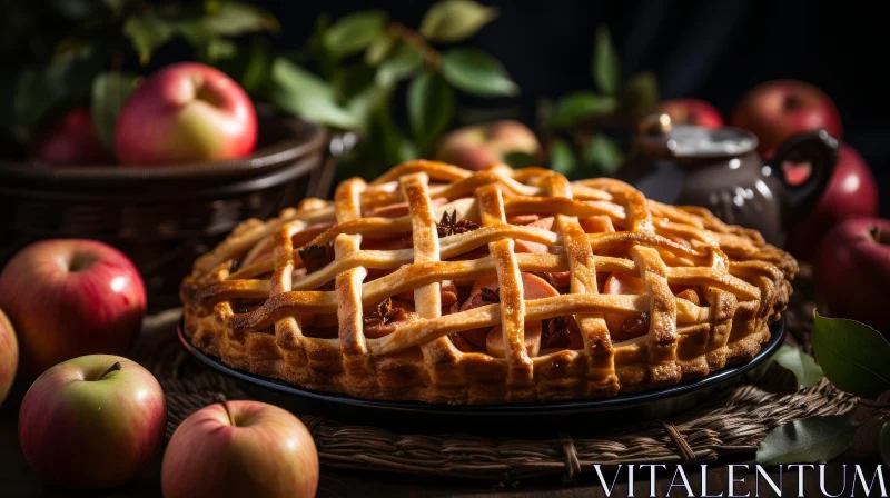 AI ART Delicious Homemade Apple Pie on Wooden Table