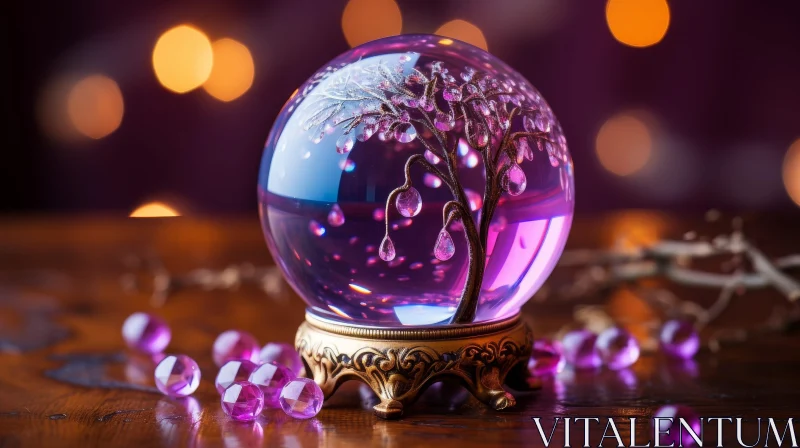 Enchanting Crystal Ball with Pink Tree Inside AI Image