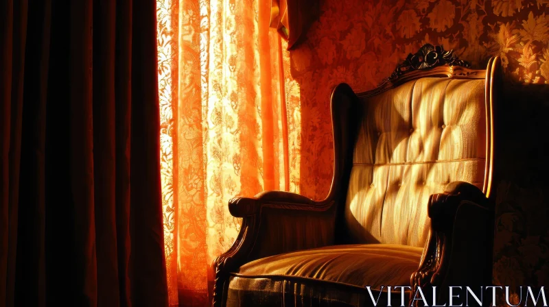 Luxurious Vintage Armchair in a Room with a Large Window AI Image