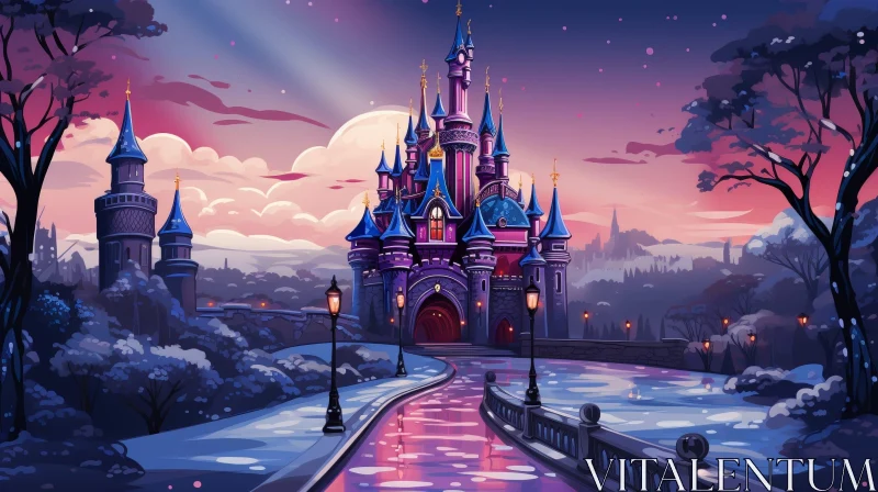 AI ART Majestic Winter Landscape of Disney Castle