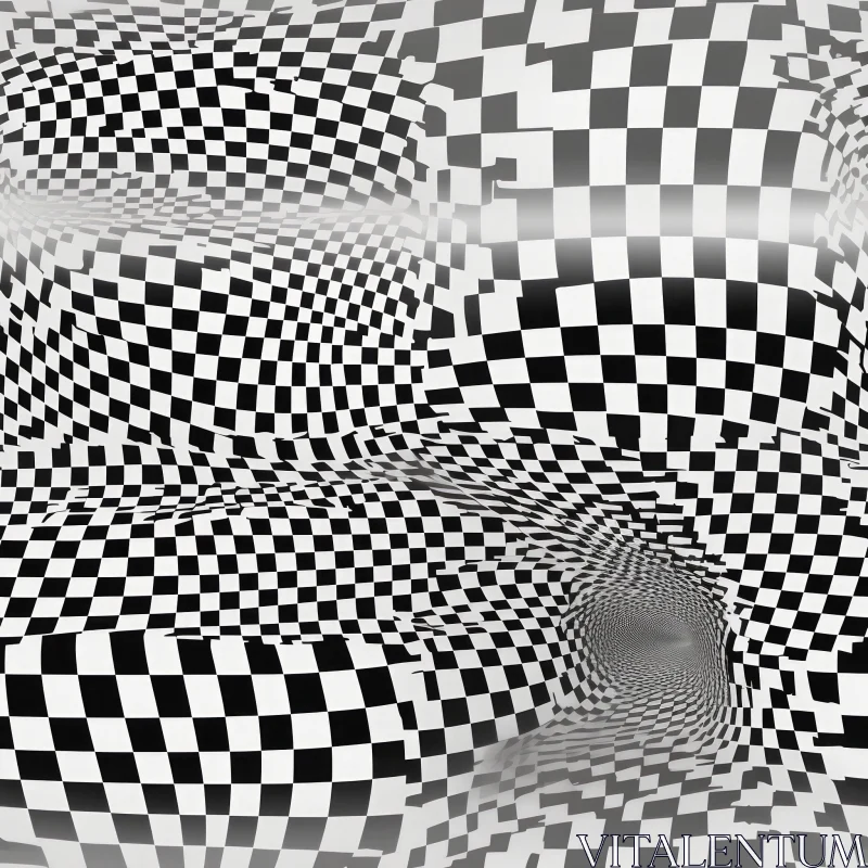 Mesmerizing Black and White Checkered Pattern with Concentric Circles AI Image
