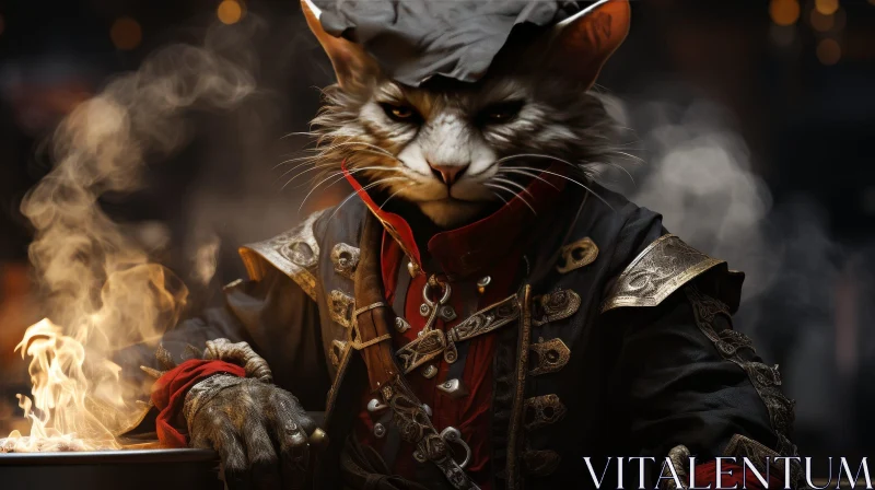 Pirate Cat Digital Painting with Fire AI Image