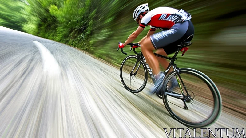Speedy Cyclist on Asphalt Road AI Image