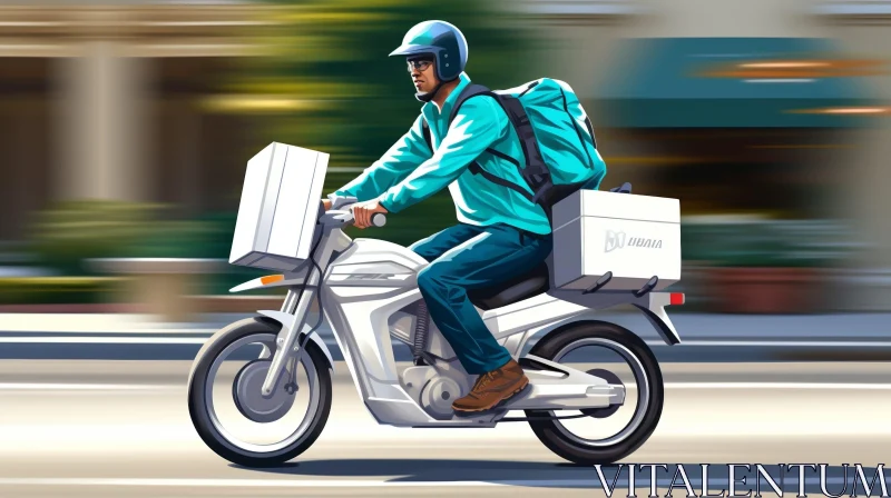 Urgent Delivery: Motorcycle Rider with Boxes AI Image