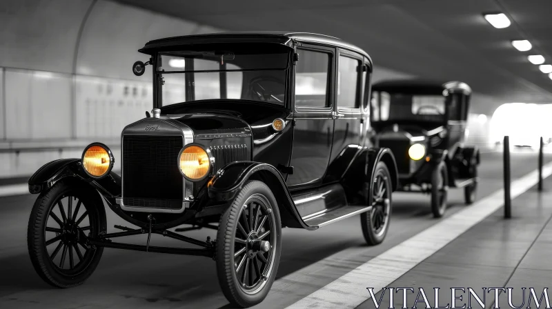 Vintage Ford Model T Cars Driving Through Tunnel AI Image