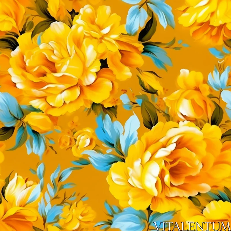 Yellow Roses Floral Pattern on Yellow Background AI Image