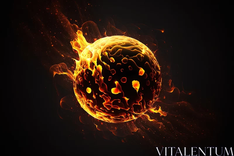 Captivating Fire Sphere on Black Background | Abstract Art AI Image