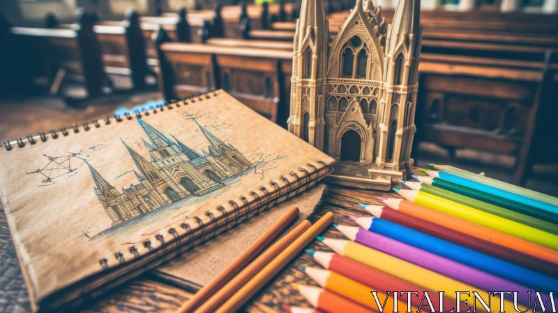 Captivating Image of a Notebook and a Gothic Cathedral Model AI Image