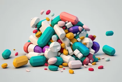 Colorful Pills on Gray Surface | Vray Tracing Style
