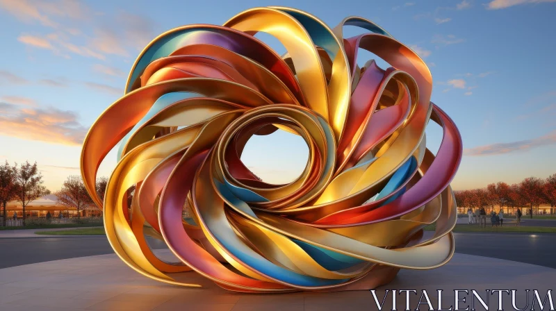 Colorful Twisted Metal Bands Sculpture in 3D AI Image