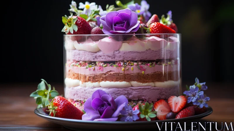 Delicious Cake with Purple Frosting and Strawberries AI Image