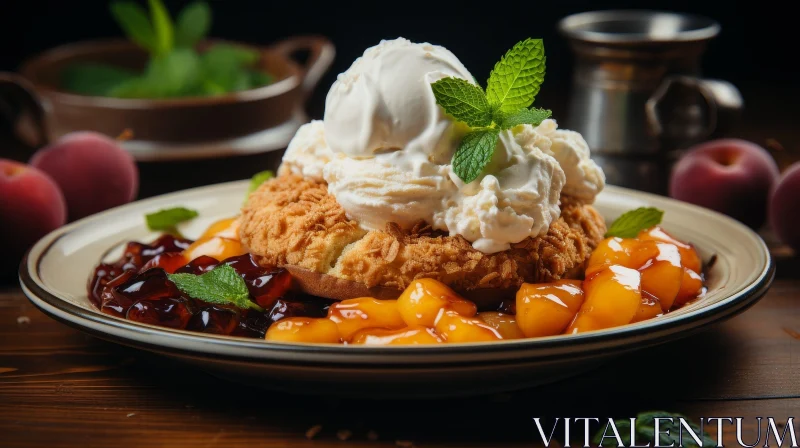 Delicious Peach Cobbler with Vanilla Ice Cream AI Image