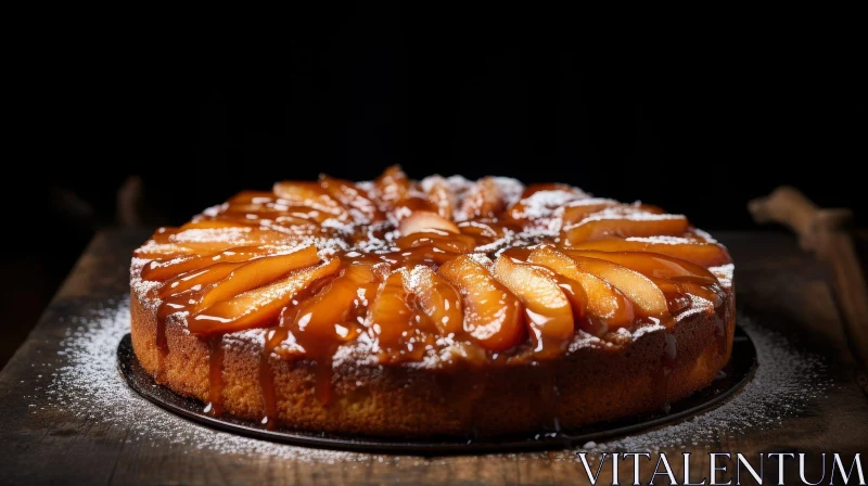Delicious Pear and Almond Cake on Wooden Table AI Image
