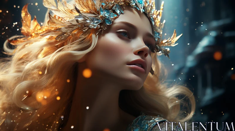 Enchanting Woman Portrait with Crown AI Image